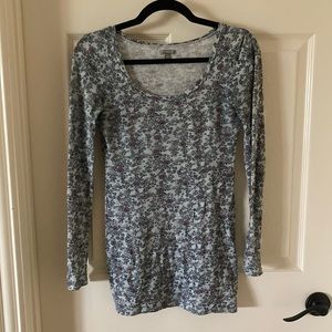 Rubbish Floral Long Sleeve Top Blouse Shirt Crew Neck Scoop Flowers XS EUC